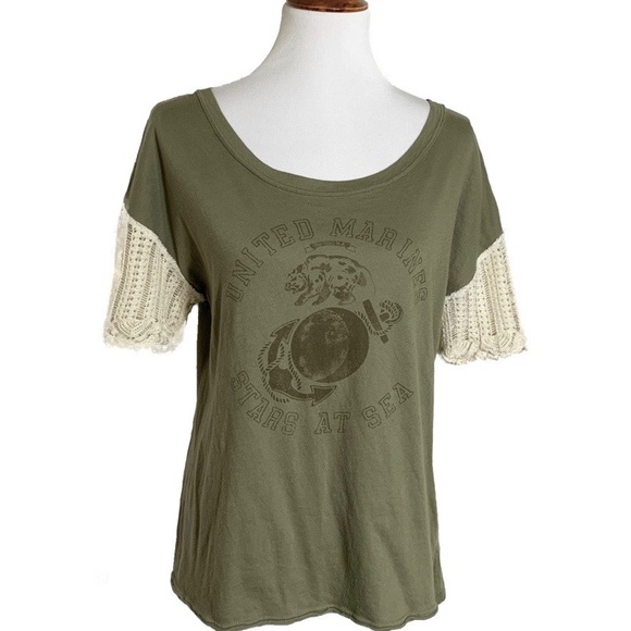 Free People Tops - Free People Marines Crochet Sleeve Tee